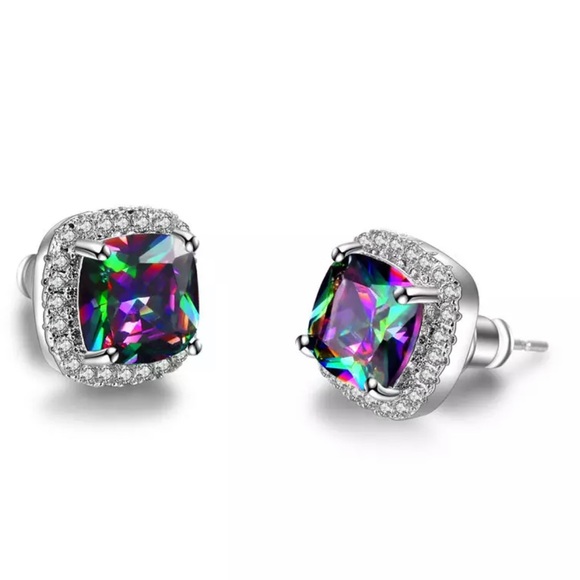 Rainbow Topaz Diamond Stud Earrings - Picture 3 of 5
